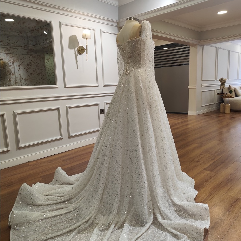 Elegant White Sequin Wedding Gown